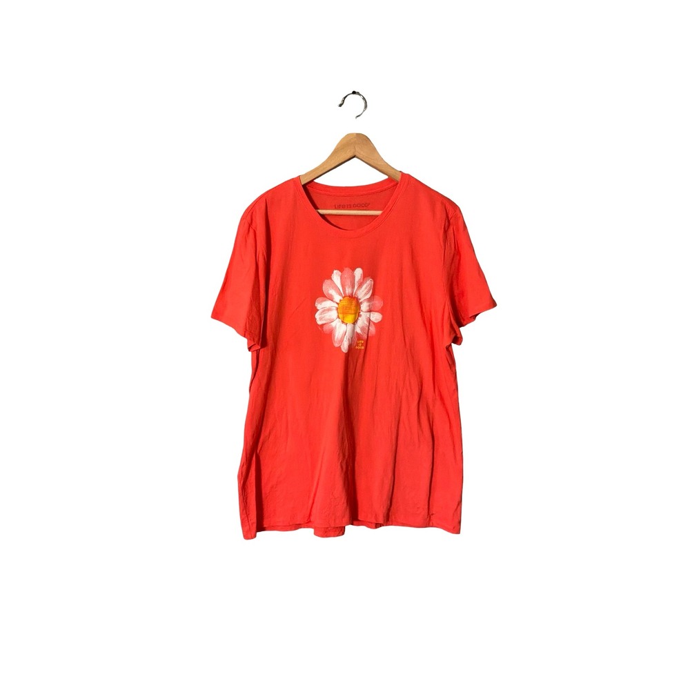 Life is Good Daisy Graphic Tee Shirt XXL Orange Cotton Short Sleeve Crew Neck